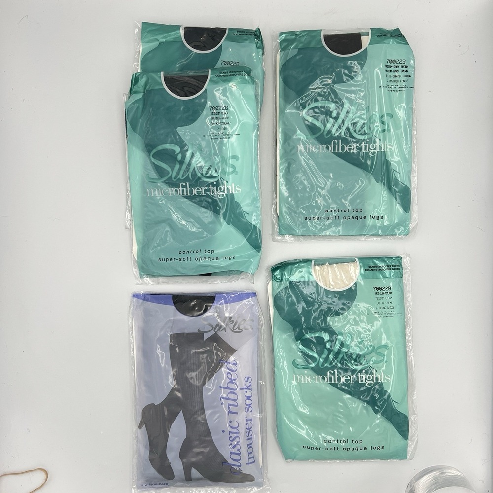 5 Pair Silkies‎ Microfiber Tights Control Top Opaque Medium & Trouser Socks